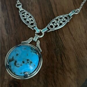 Vintage Art Deco Sterling Silver Necklace with Blue Stone Pendant